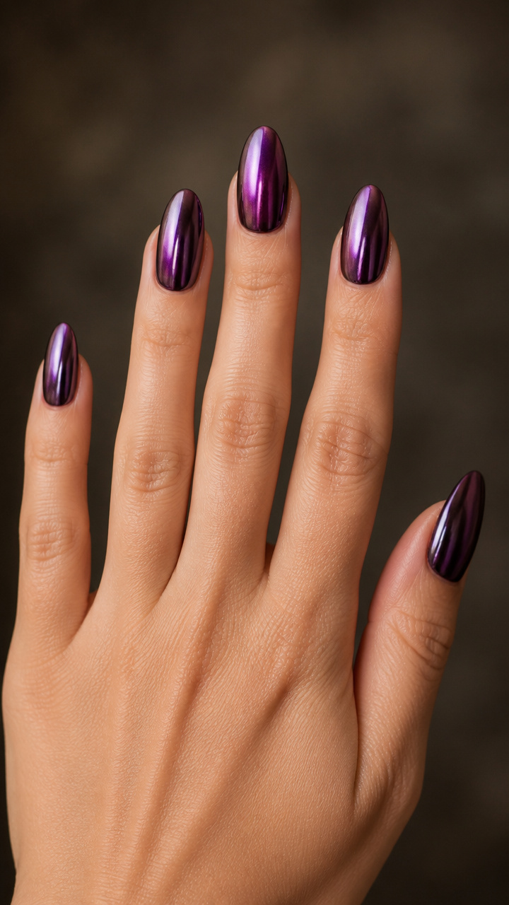 Plum Chrome Almond Tips