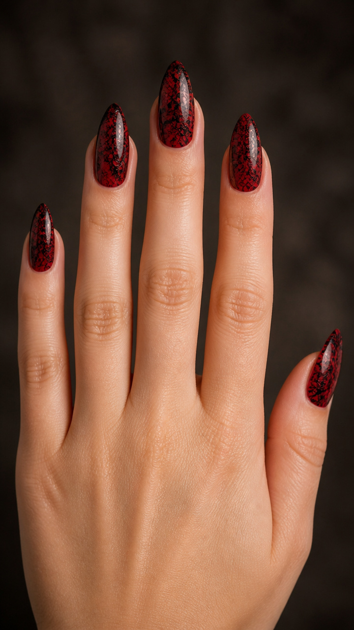Blood Red Base with Black Lace Stamping