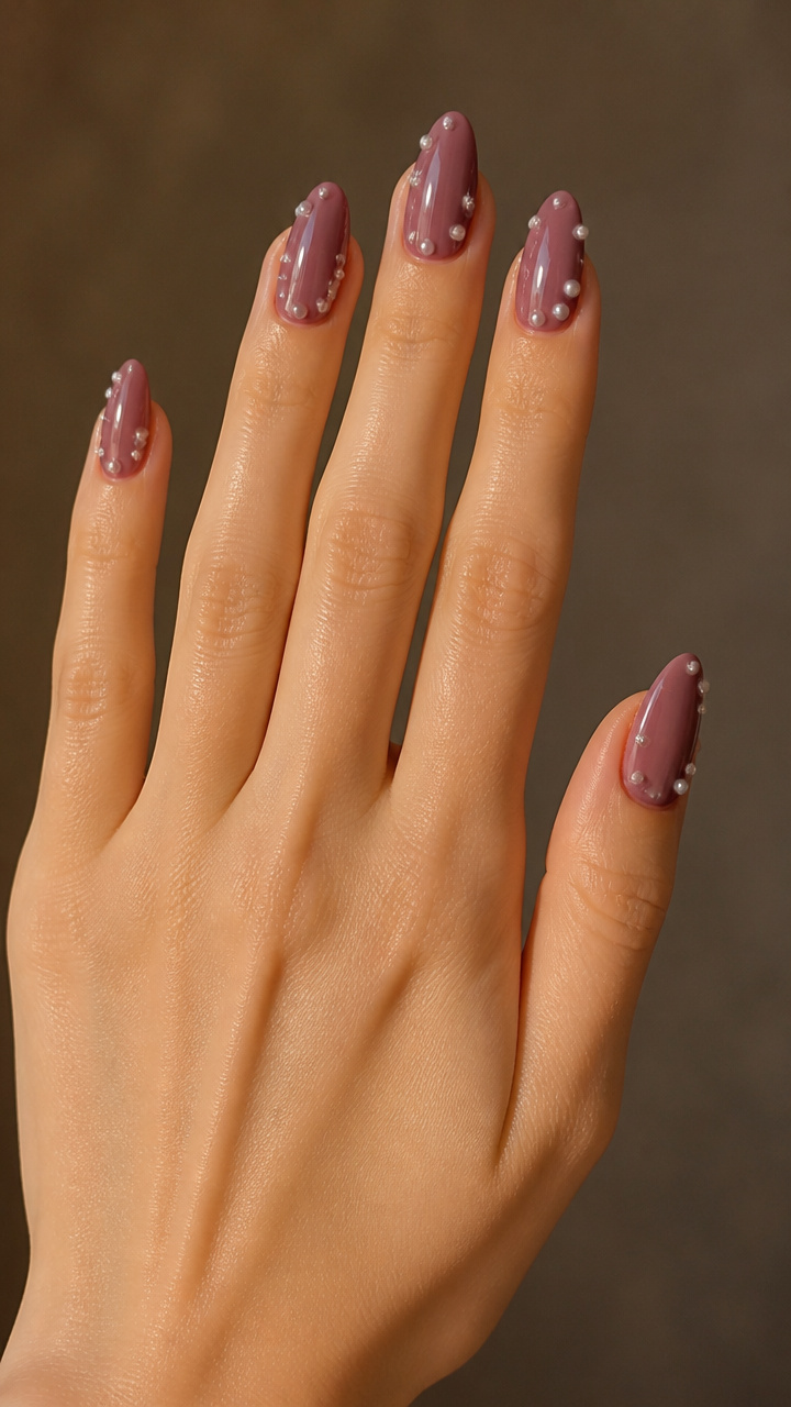 Dark Mauve with Floating Pearl Drops