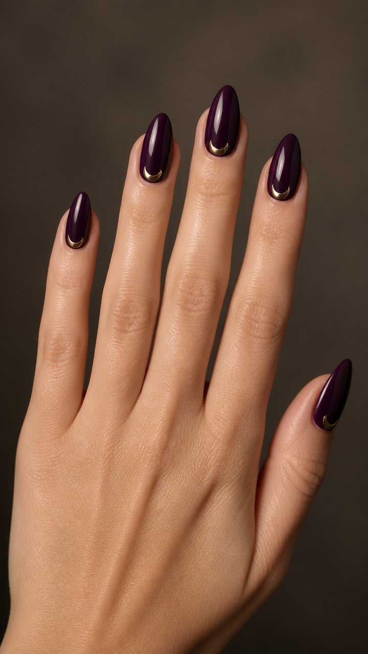 Deep Eggplant with Gold Crescent Moon Accent