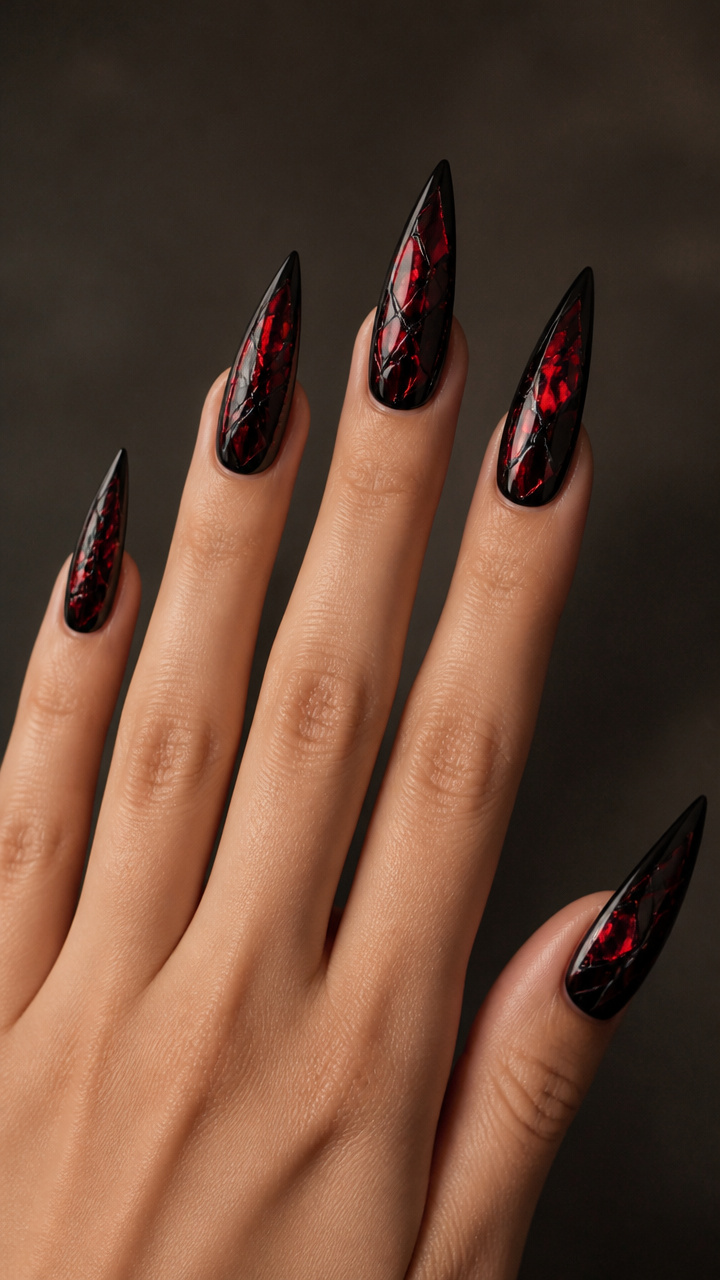 Black Base with Cracked Glass Effect in Ruby