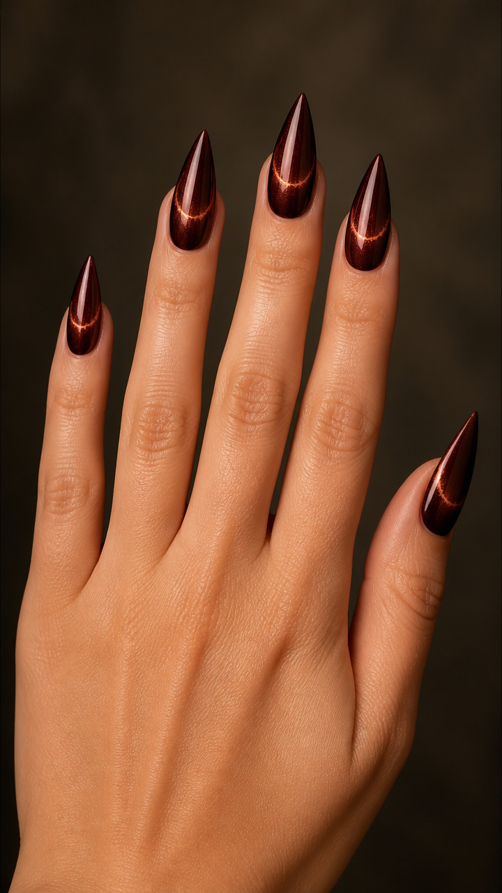 Burgundy Moon Stiletto with Copper Vein