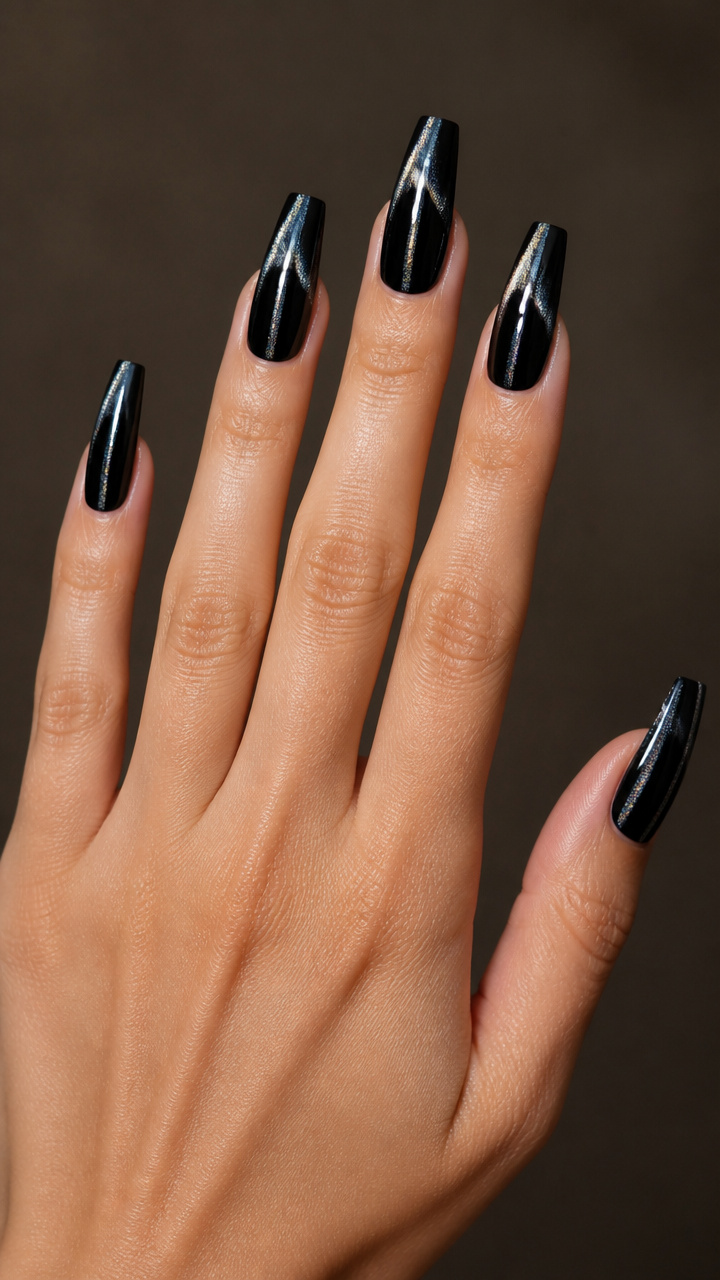 Ink Black Coffin with Dual Magnetic Lines