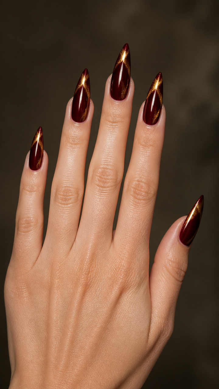 Mahogany Wine Stiletto with Golden Seam