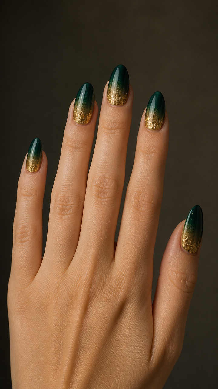 Deep Emerald Ombré with Gold Leaf Accents