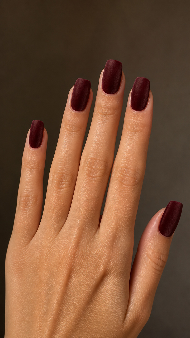 Burgundy Velvet Finish with Square-Edge Tips