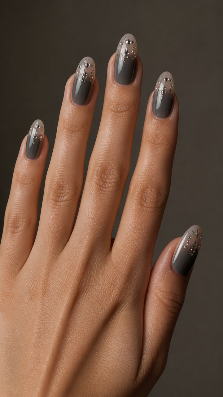 Smoky Gray Gradient with Floating Rhinestones