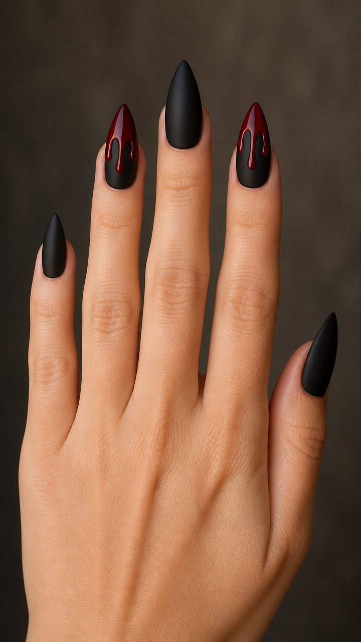 Raven Black with Crimson Drip Accent on Index Fingers