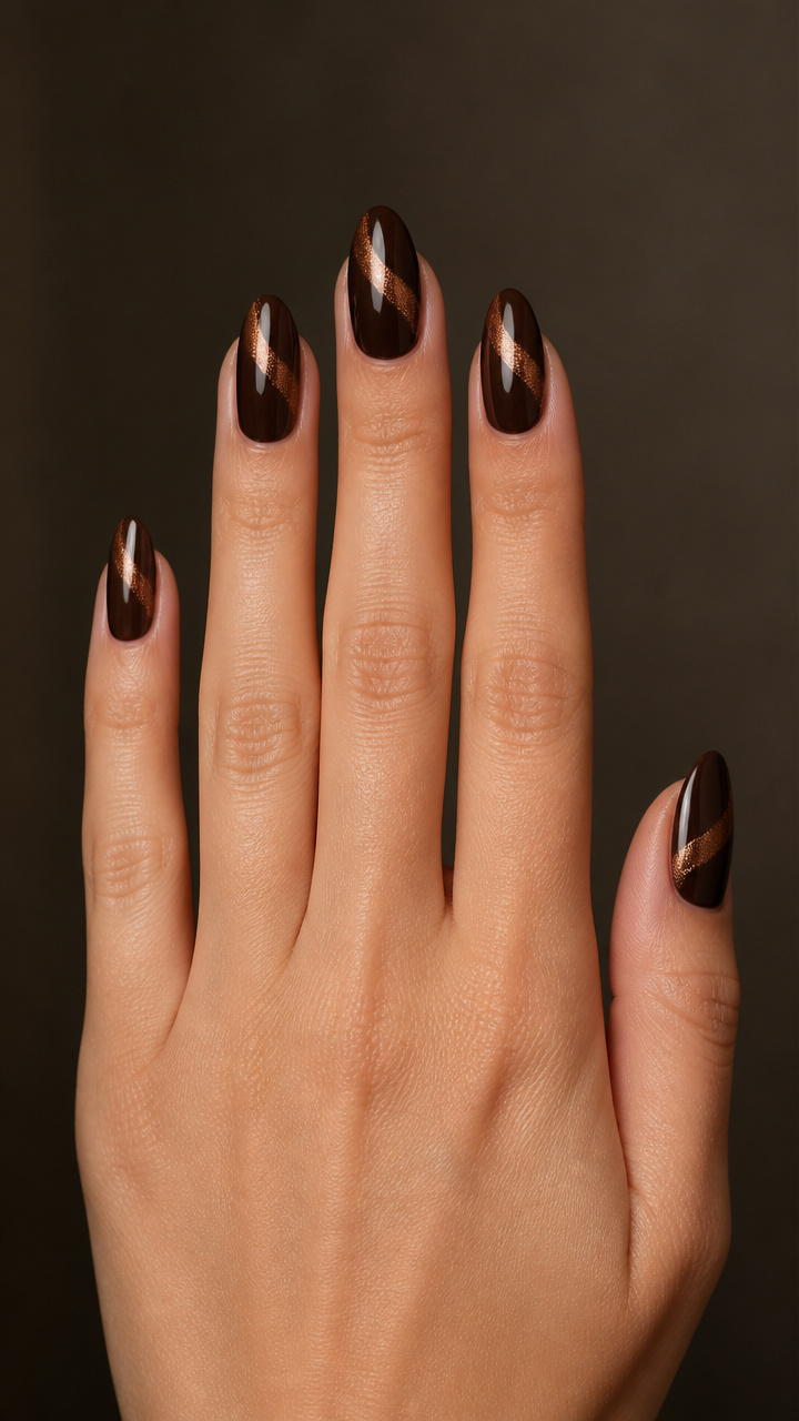 Dark Chocolate Brown with Copper Shimmer Mid-Curve