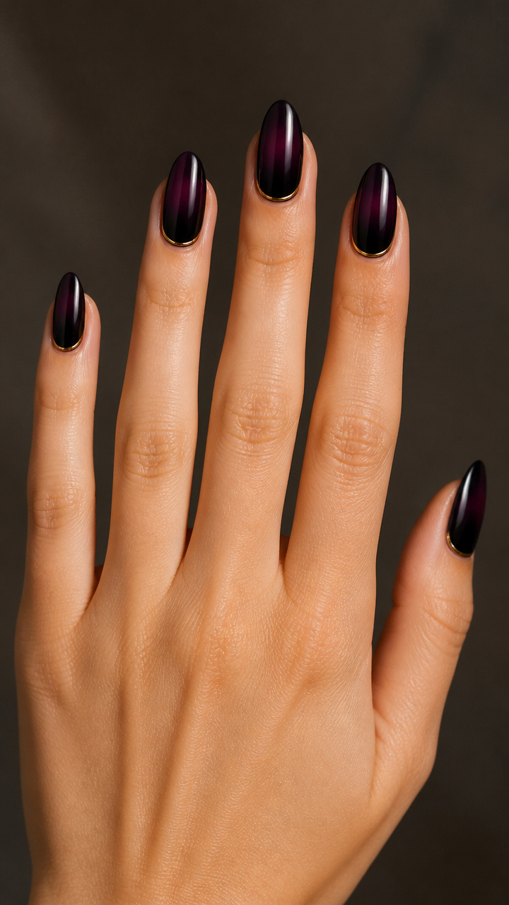 Deep Plum Ombré with Razor-Thin Gold Liner