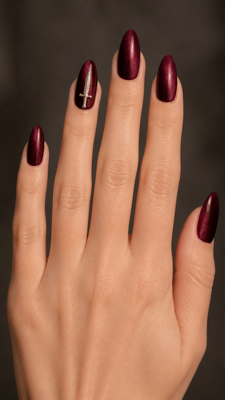 Velvet Bordeaux with Single Nail Blade Accent