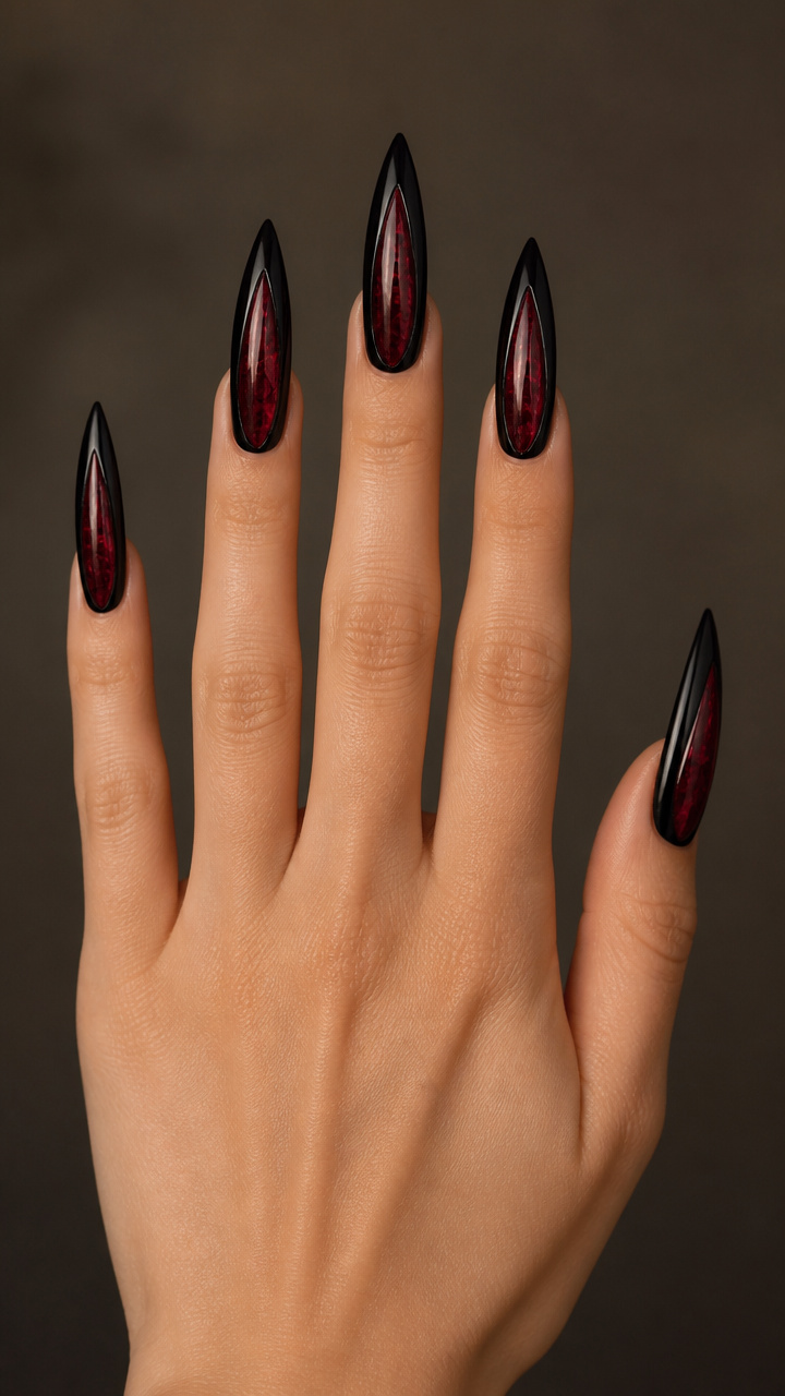 Dagger-Shaped Nails with Crimson Inlay