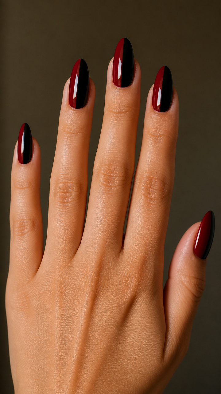 Split-Tone Nails: Blood Red and Onyx Black