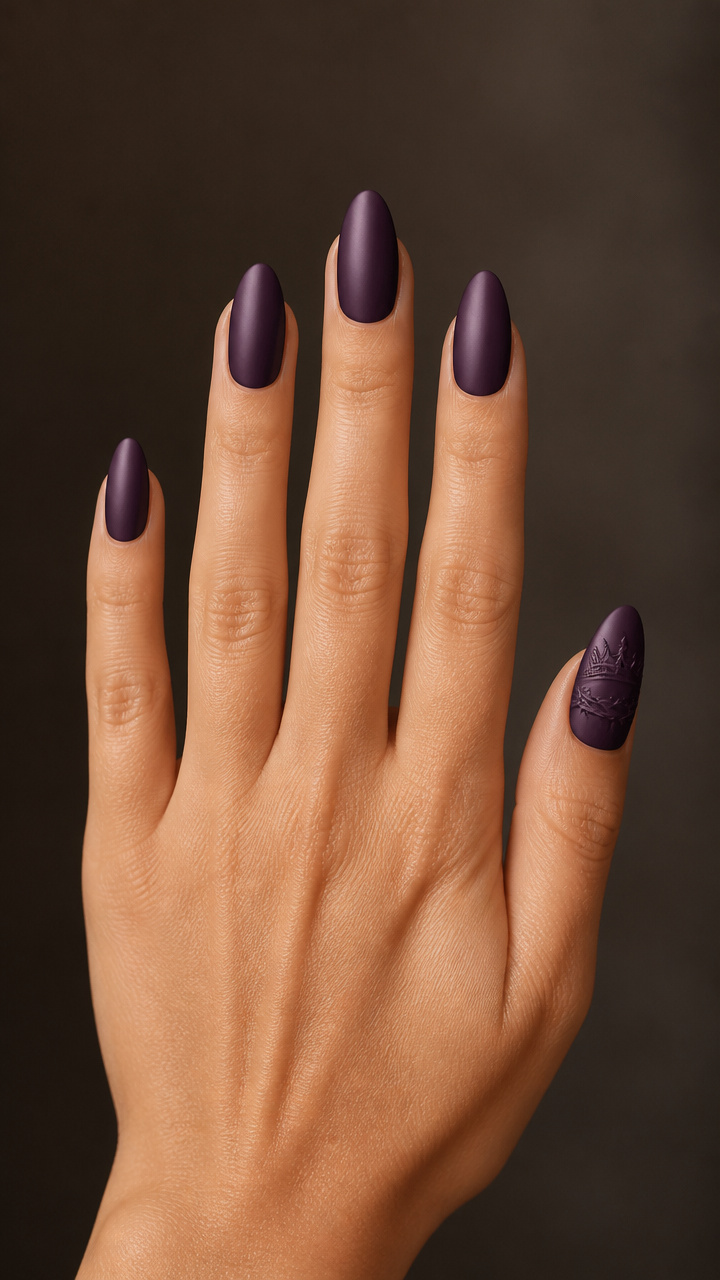 Thorny Crown Accent on Deep Eggplant Nails