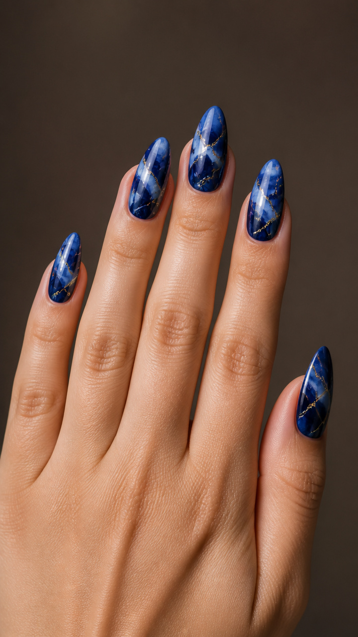 Royal Blue Marbling with Gold Veins