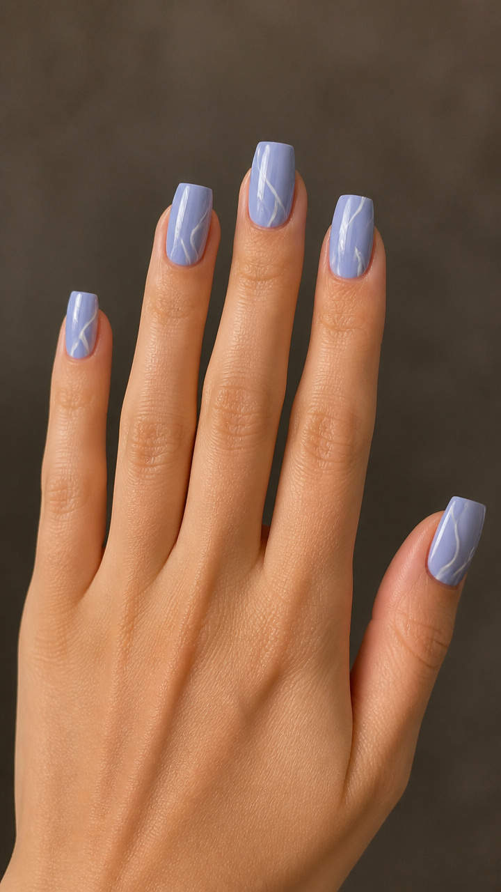 Dusty Periwinkle Square Nails with Minimalist Line Art