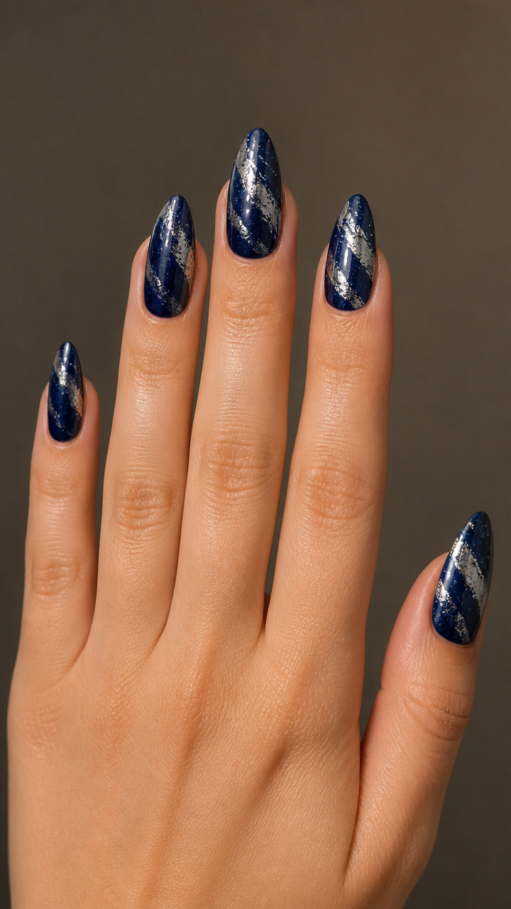 Navy and Silver Foil Swipe Design