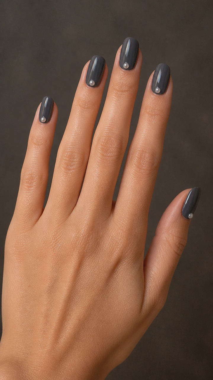 Charcoal Gray with Single Pearl Accent