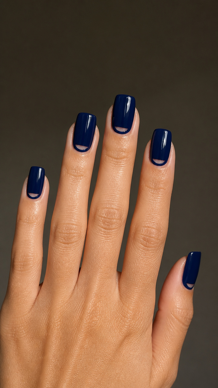Navy Blue with Moon French Tip