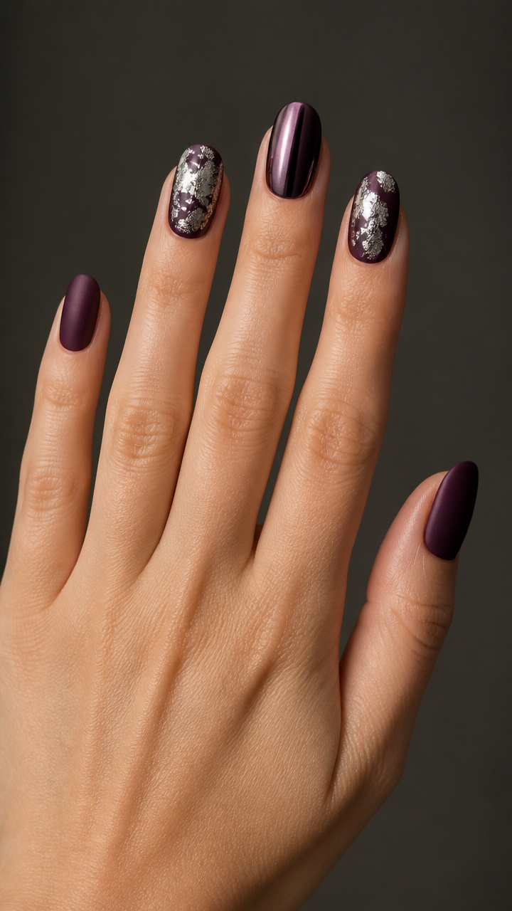 Silver Leaf Accents on Deep Plum