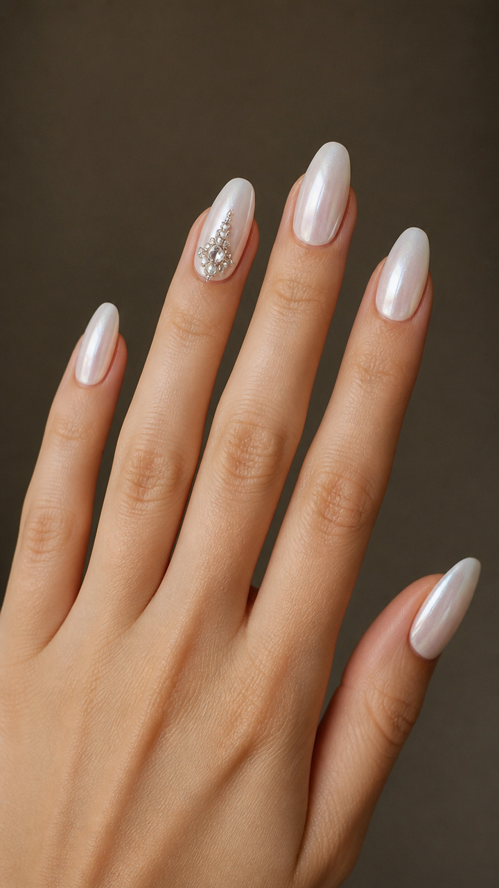 Pearlized White with Delicate Crystal Cluster