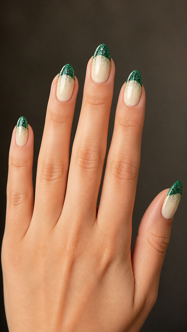 Emerald Green Glitter French Tips