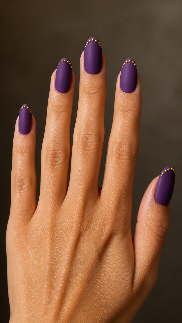Purple Velvet Matte Finish with Gold Studs