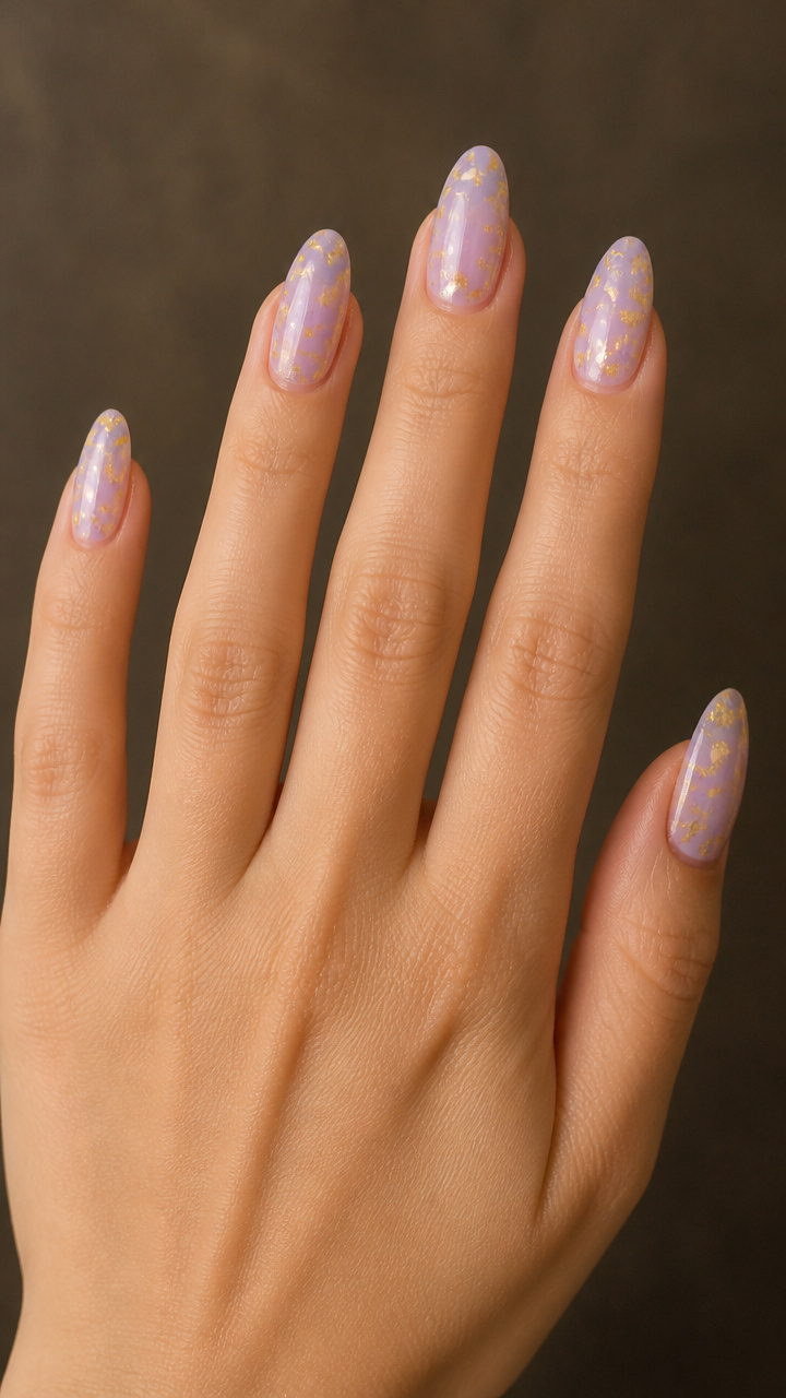 Almond Nails with Gold Leaf Flecks