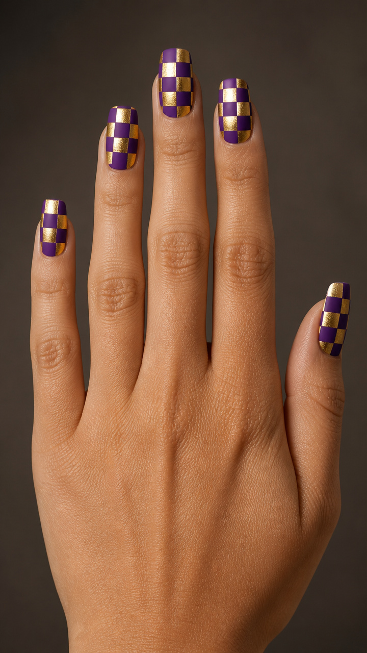 Checkerboard Pattern in Purple and Gold