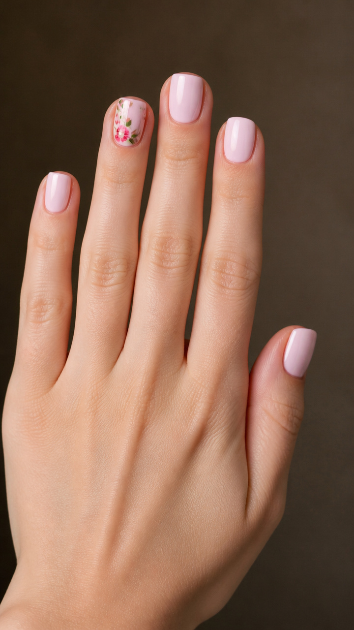 Floral Accent Nail on Short Squares