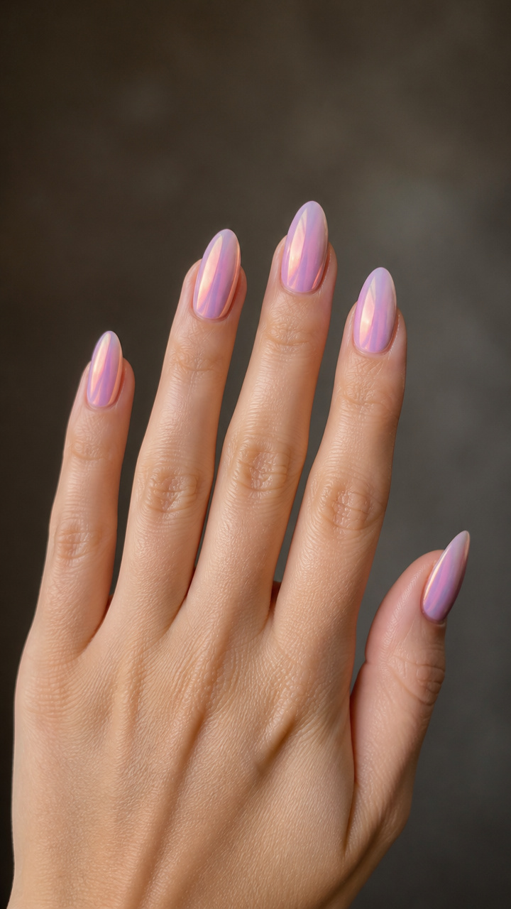 Iridescent Pink Overlay on Almond Shape