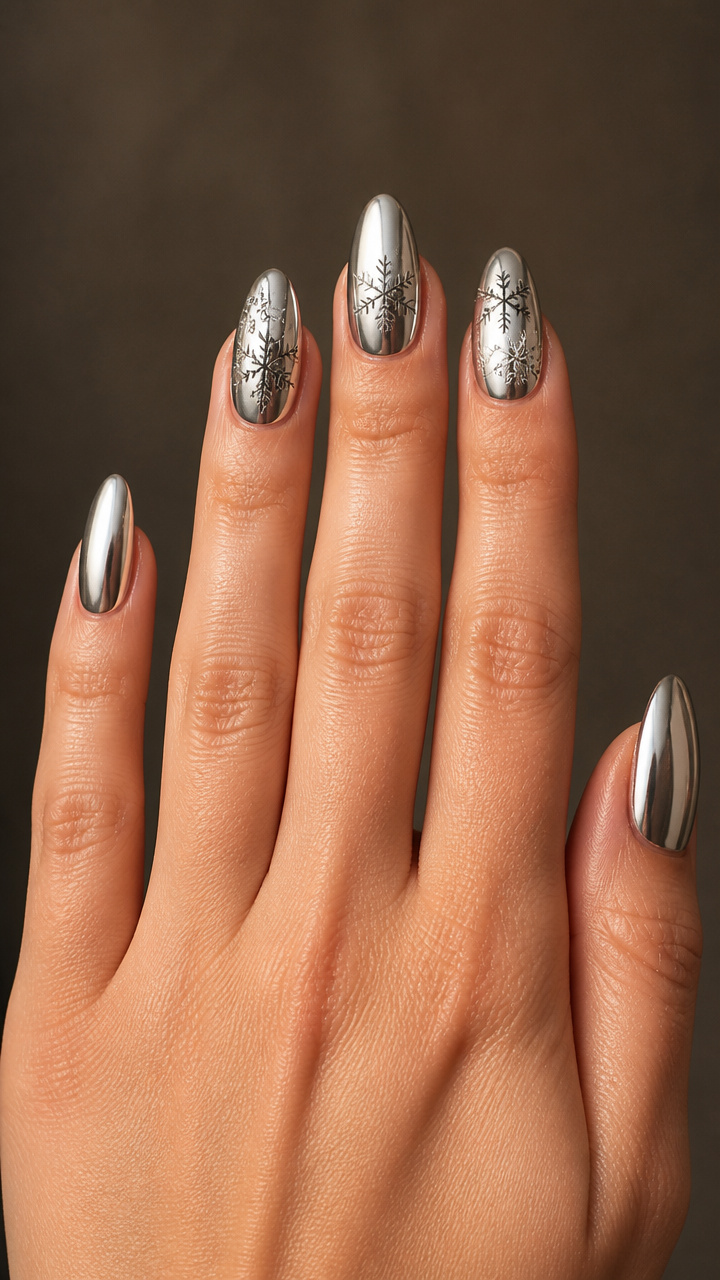Icy Silver Chrome with Etched Snowflakes