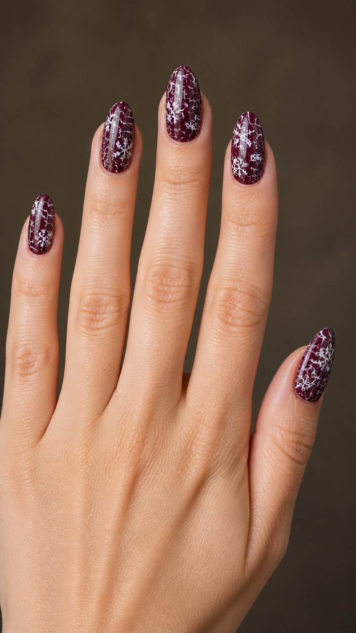 White Crackle Over Deep Plum for Icy Effect