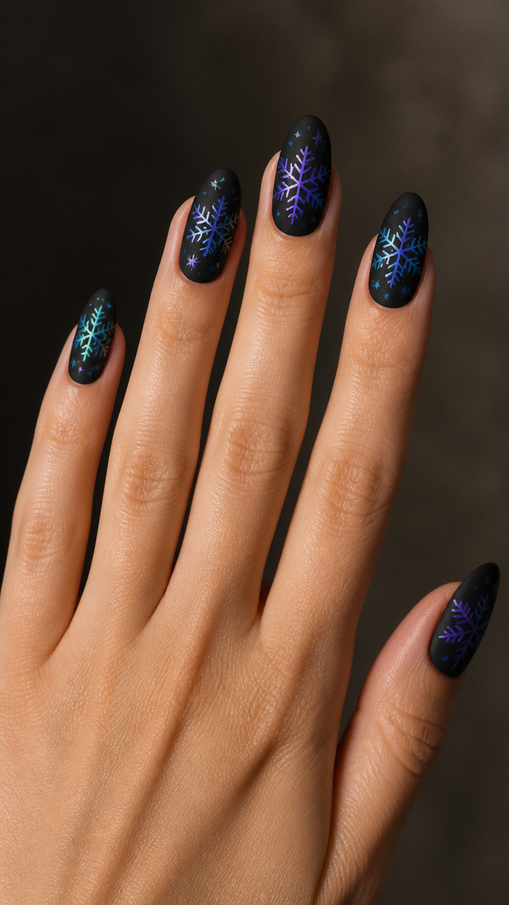 Black Velvet Base with Iridescent Snowflakes
