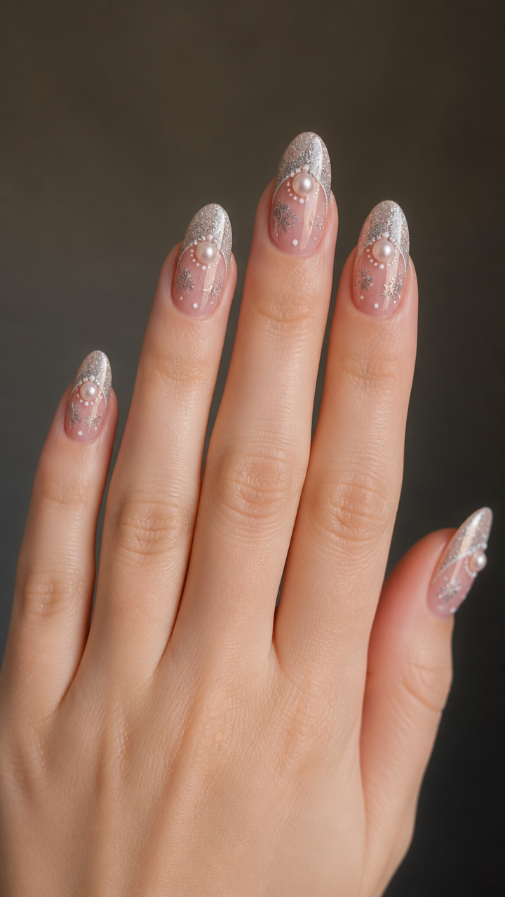 Half-Moon Design with Pearl and Snowflake Details