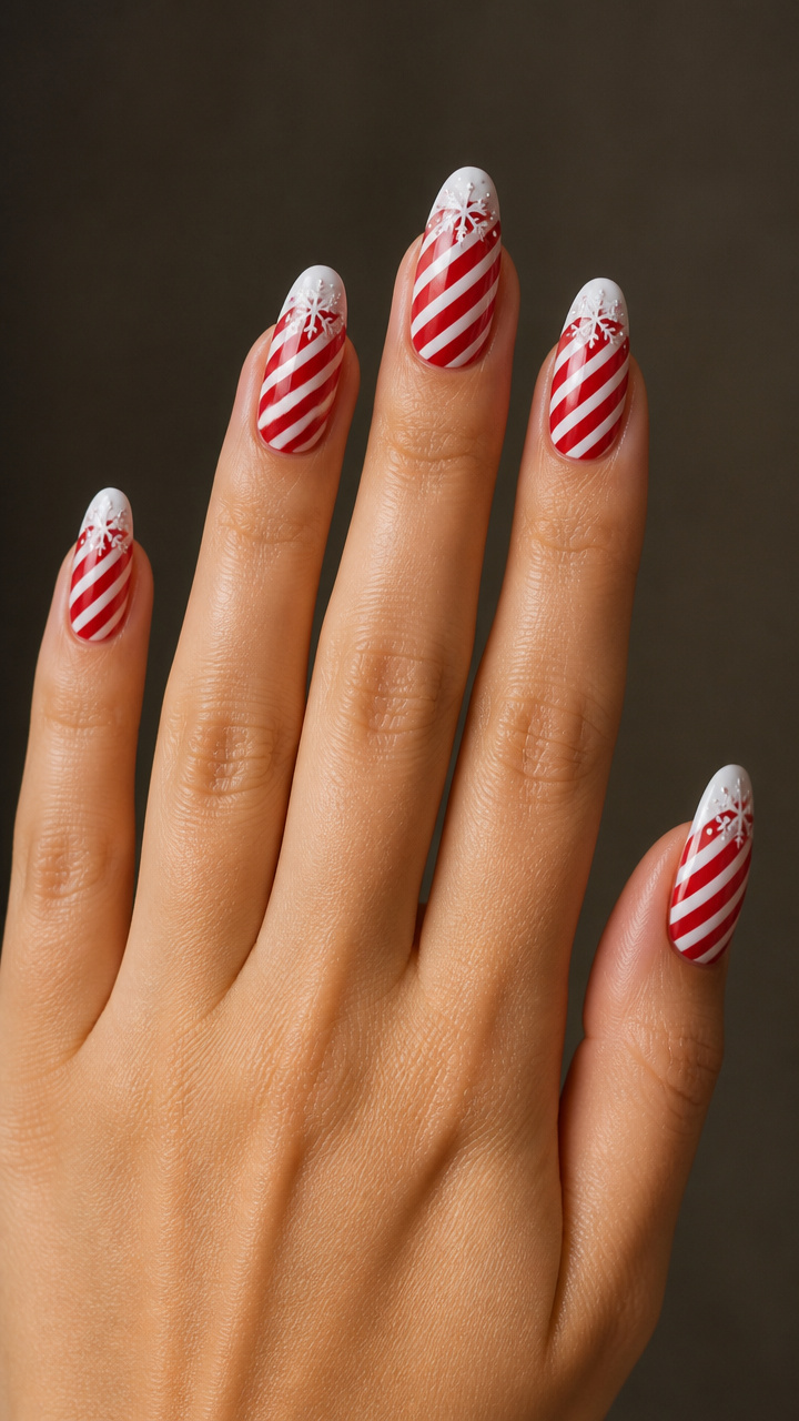 Red and White Candy Cane Stripes with Snowflake Caps