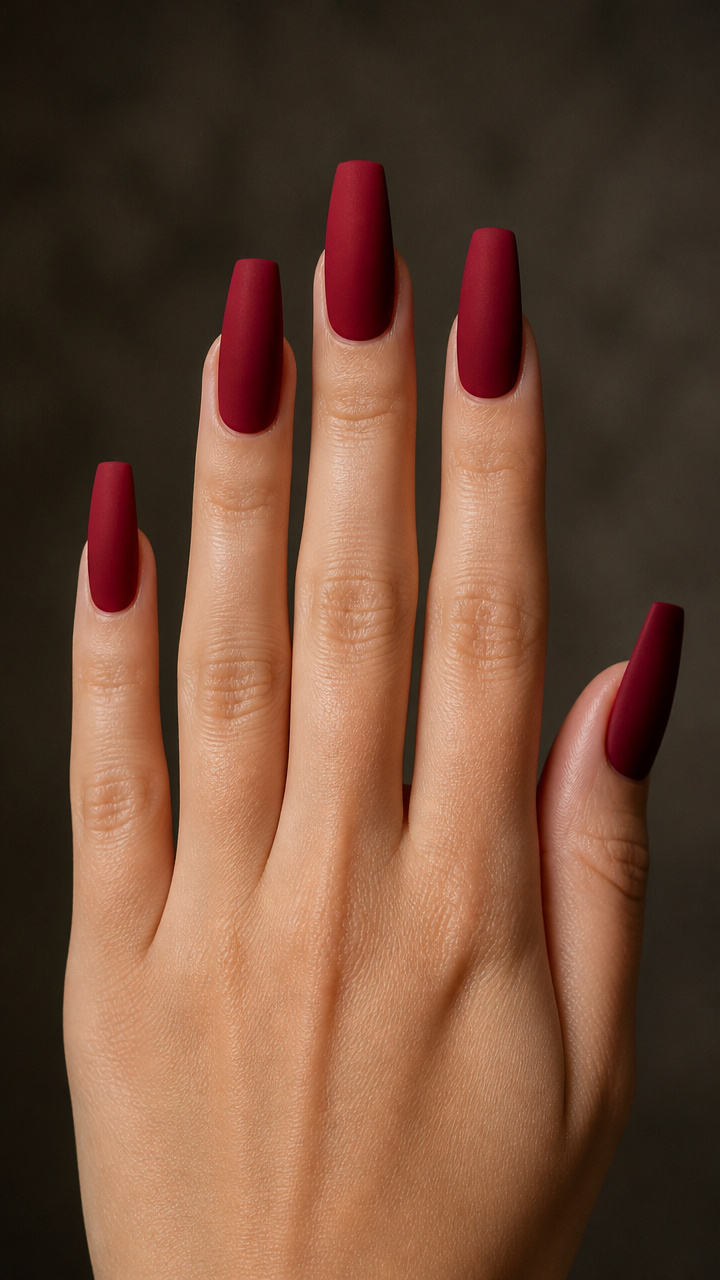 Coffin Nails with Velvet Red Matte Finish