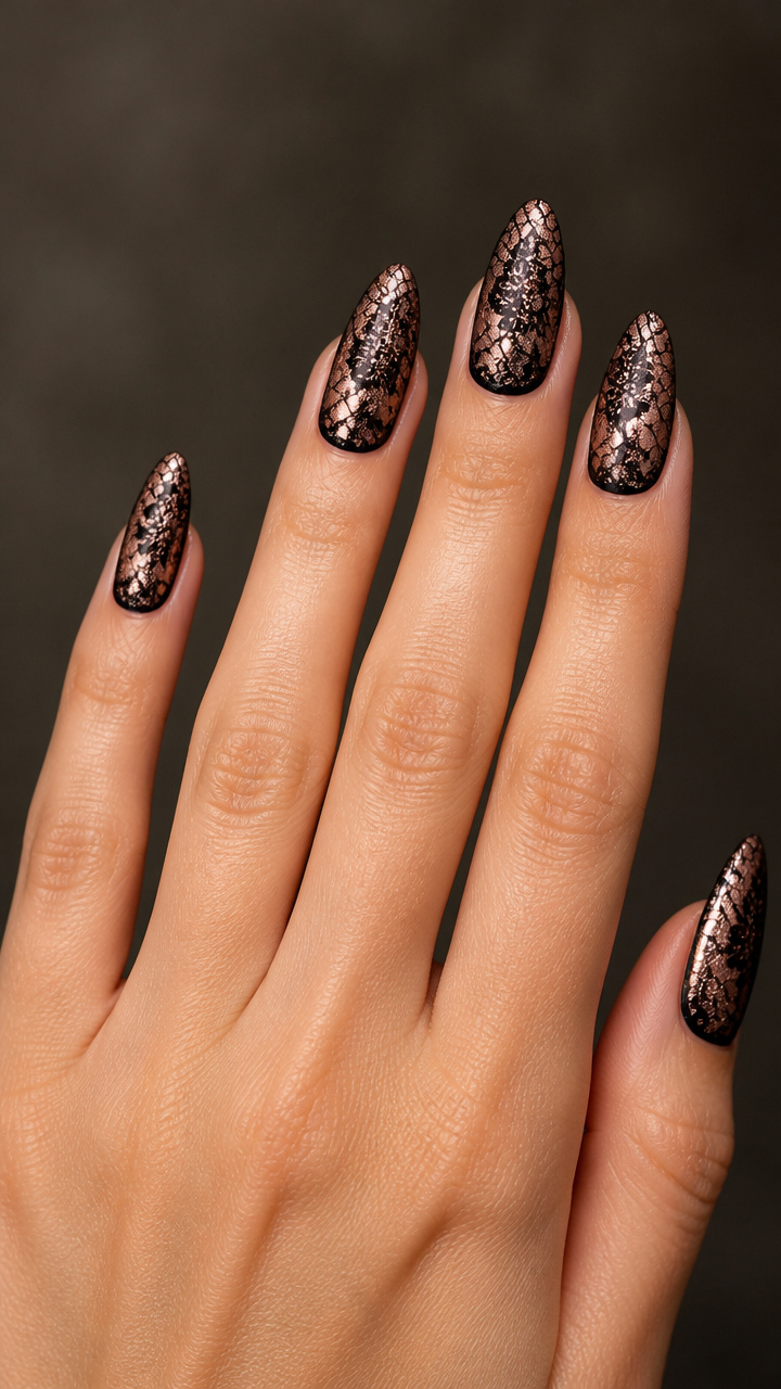 Black Lace Overlay on Rose Gold Base