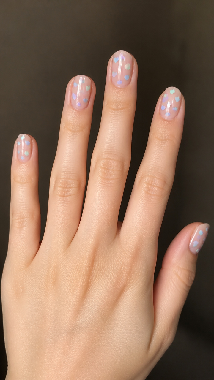 Pastel Heart Confetti on Clear Gloss Base