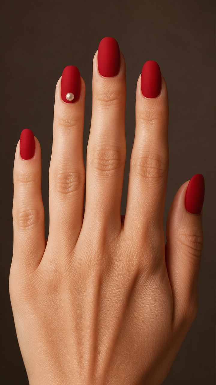 Red Velvet Matte Polish with Pearl Accent