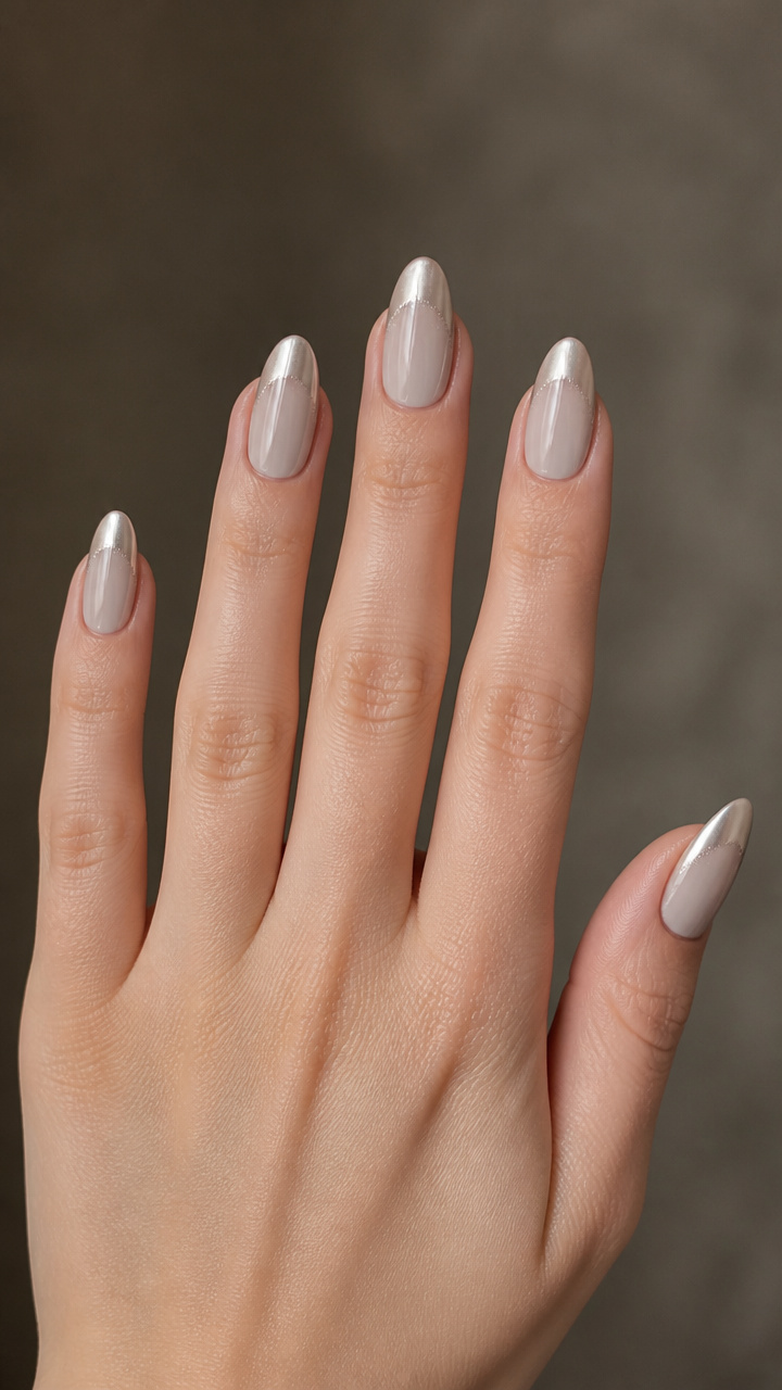 Frosted Silver Almond with Icy Chrome Tips