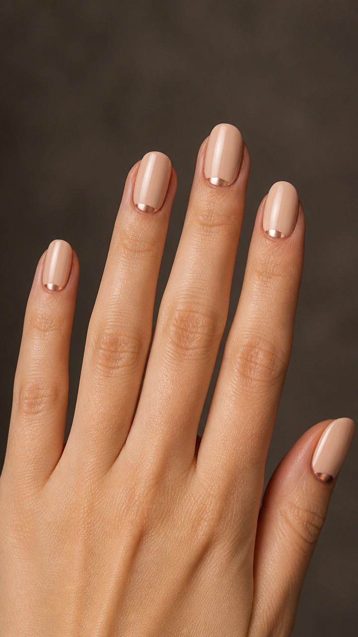 Rose Gold Chrome Moon Manicure
