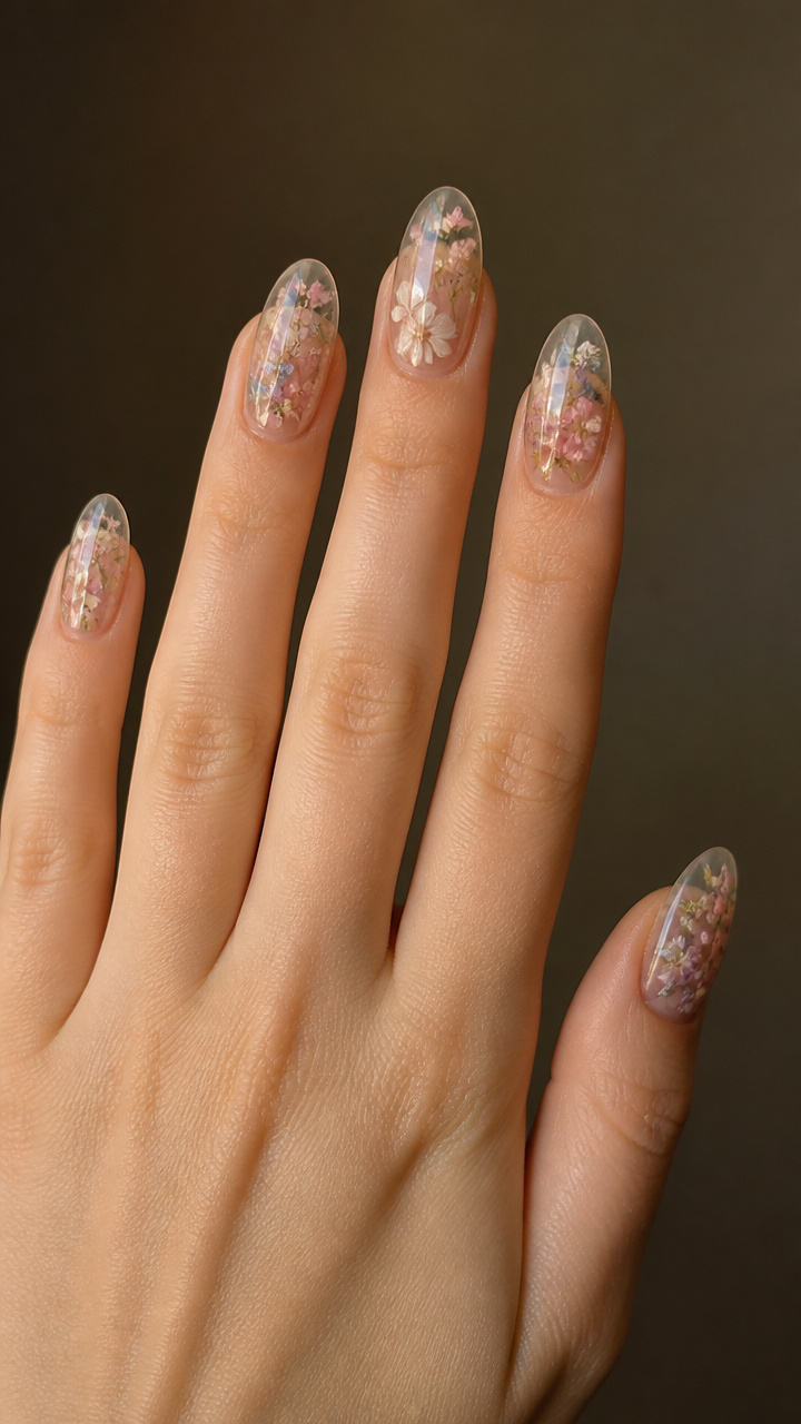 Clear Chrome with Pressed Florals