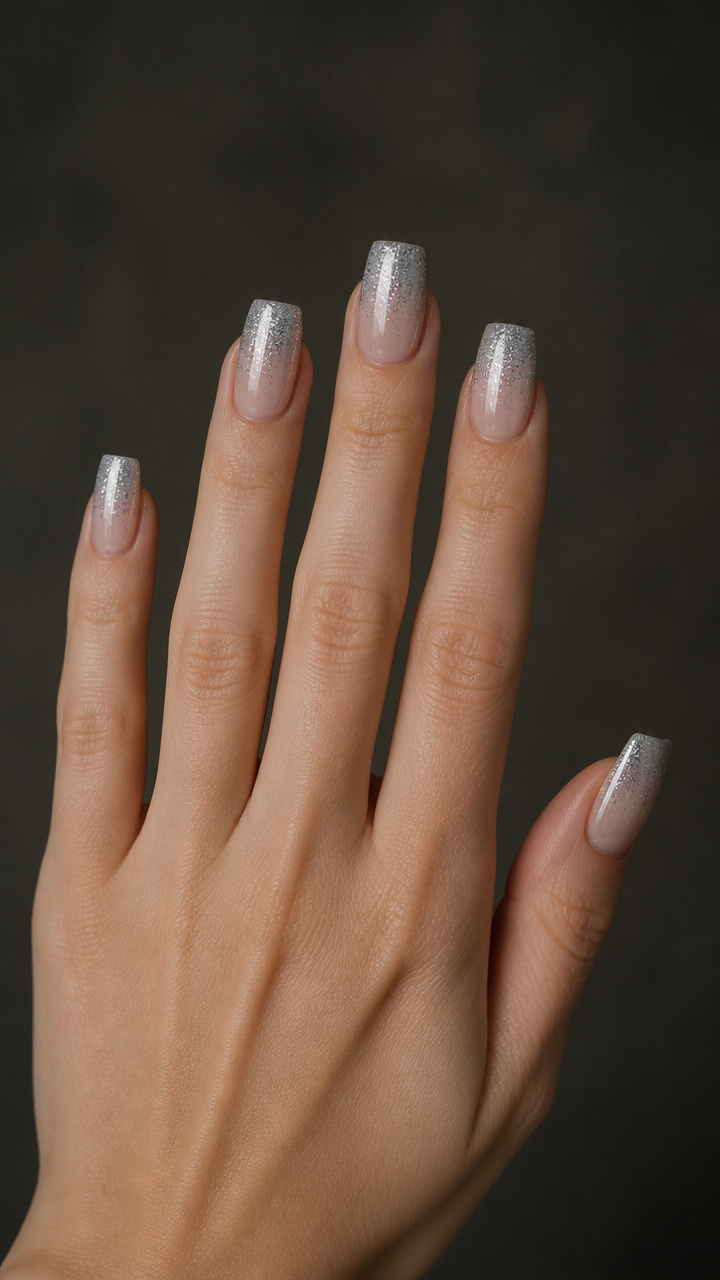 Frosted Silver Ombré on Square Tips