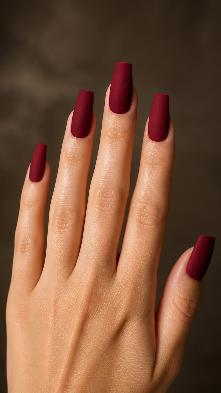 Crimson Velvet Coffin Nails