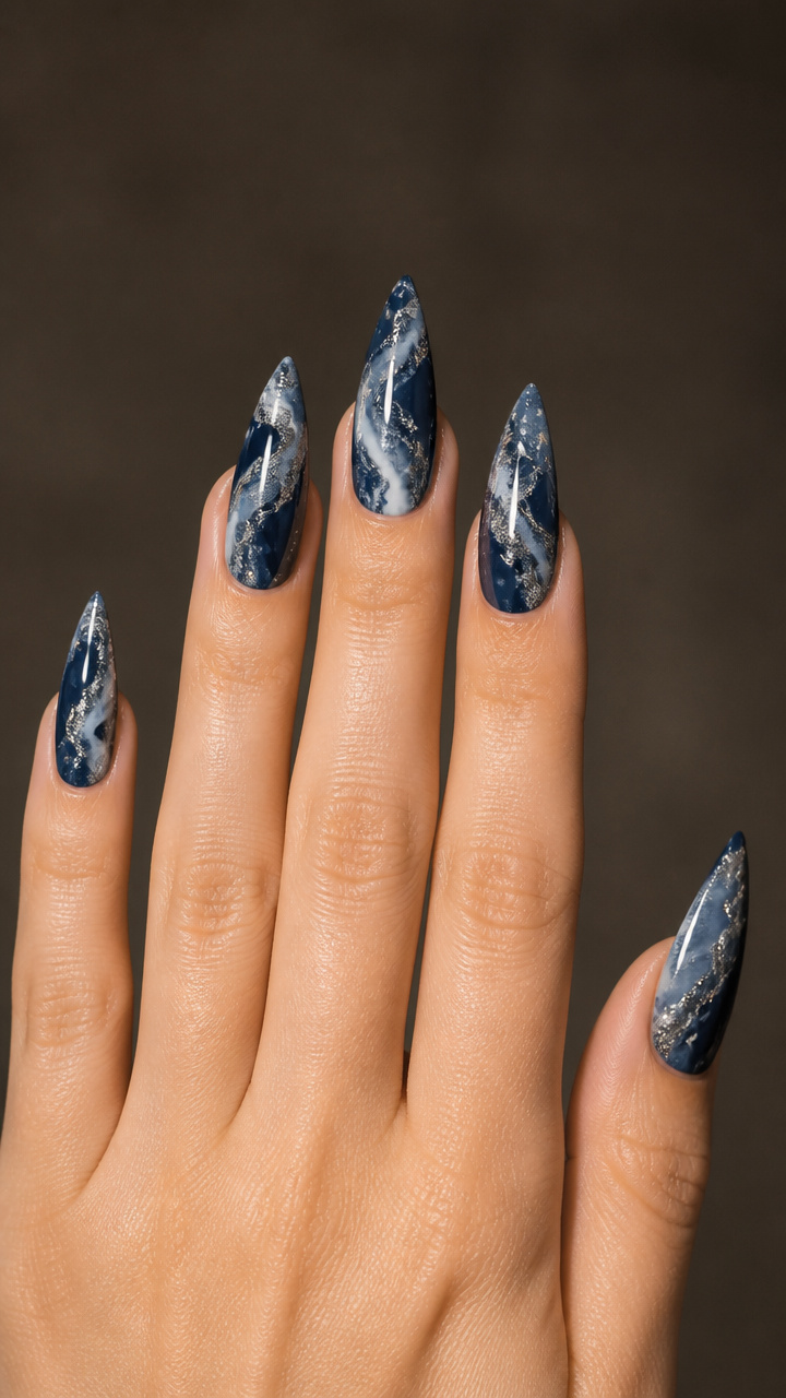 Navy and Silver Marbled Design