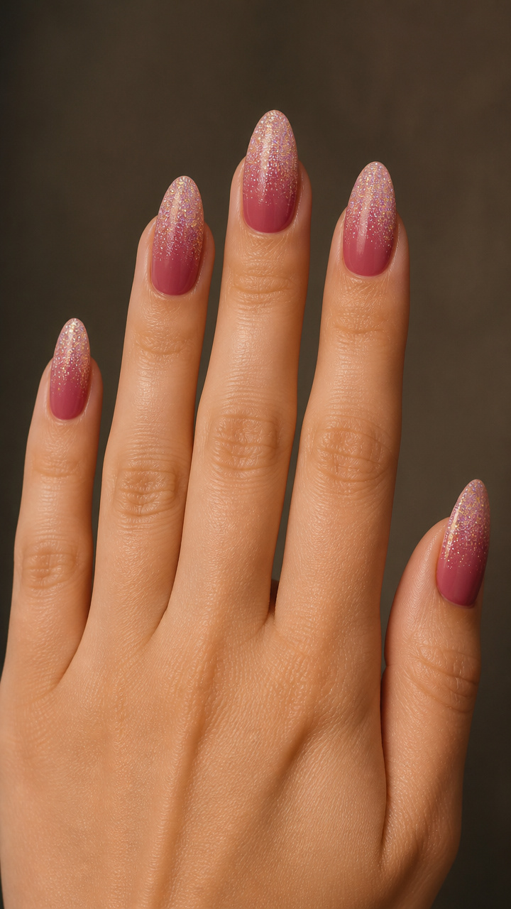 Frosted Berry Tips with Iridescent Micro Glitter