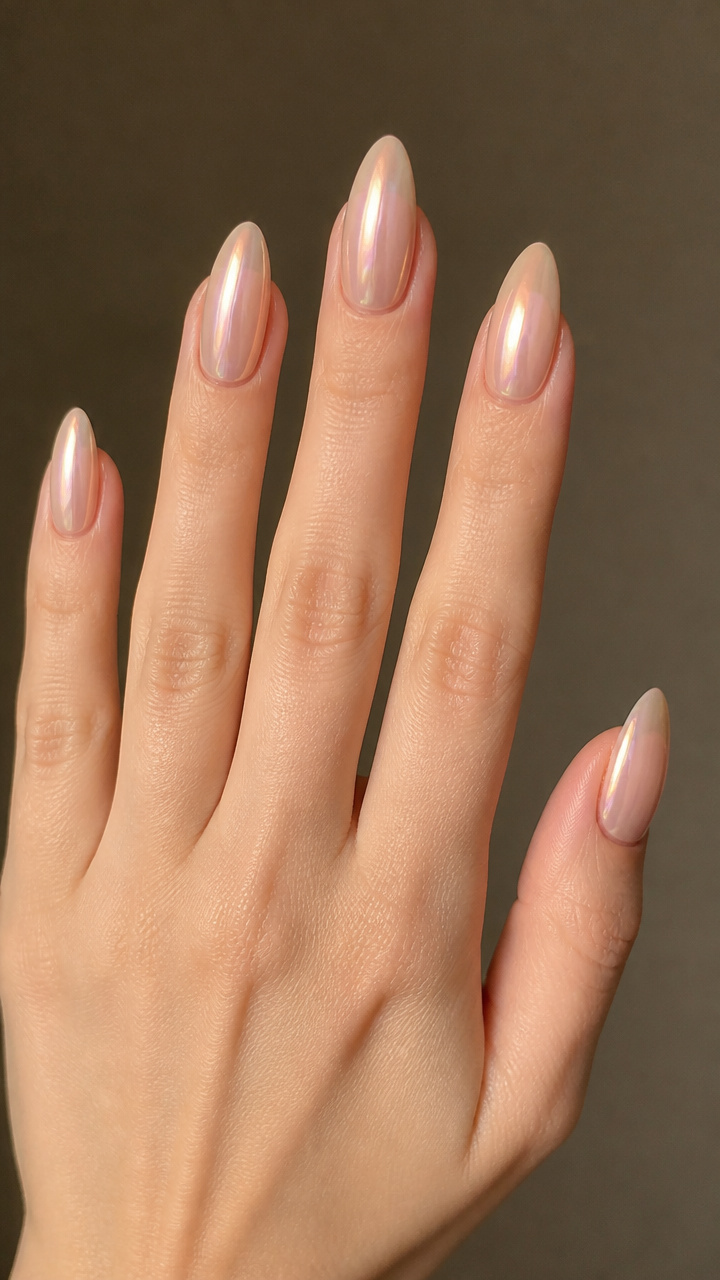 Champagne Pearl Almond Nails with Inner Glow