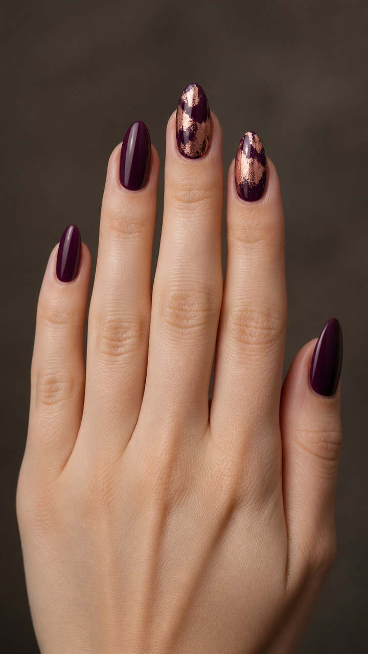 Rose Gold Foil Accents on Deep Plum