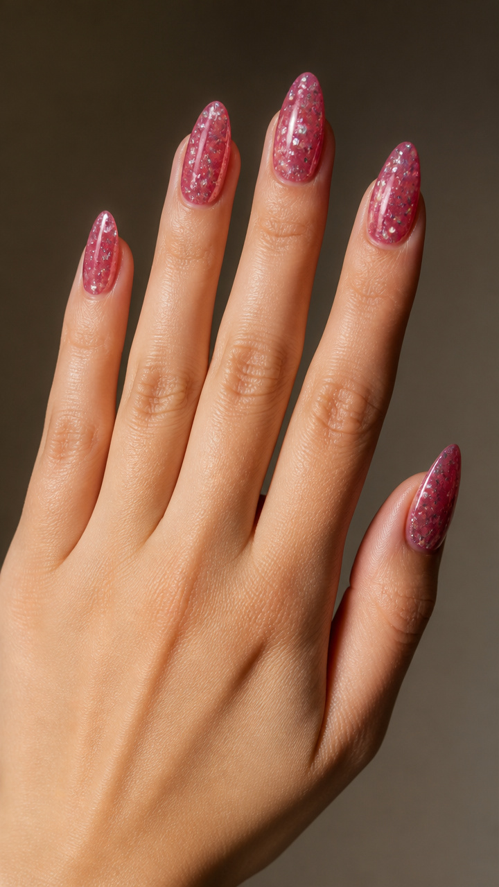 Silver Holo Flakes on Translucent Raspberry